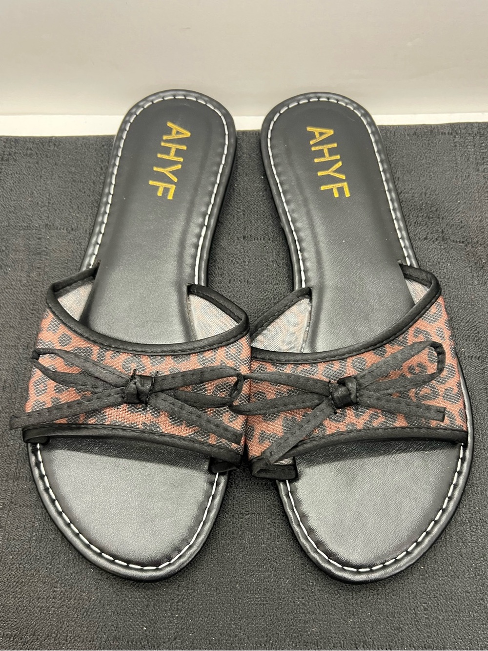 New Women's Black & Brown Leopard Slide Sandals